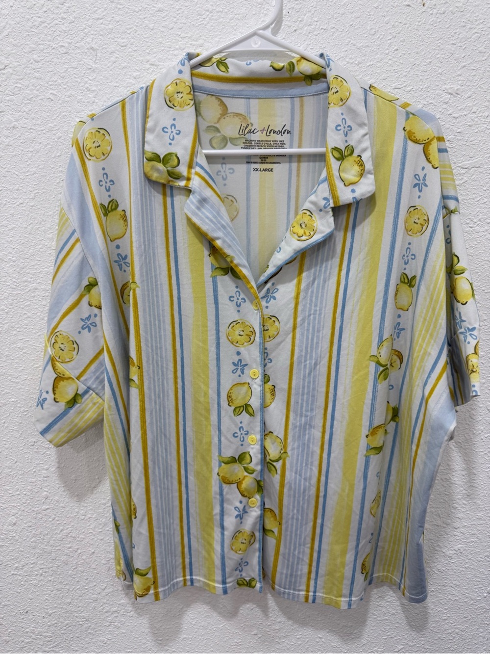 Lilac + London Lemon Stripe Pajama Top Short Sleeve XX-Large
